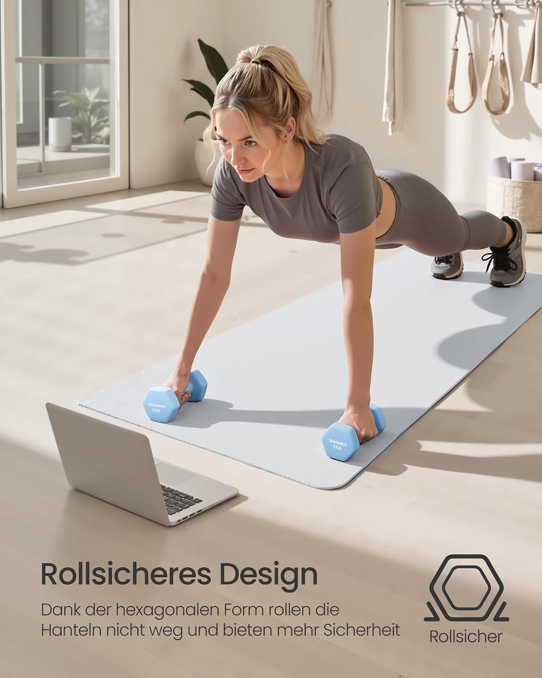 SONGMICS 2 Stück Hexagon Hanteln mit Neoprenbeschichtung für Krafttraining, Fitness, Zuhause 2 x 3 k