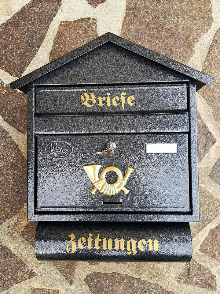 Pachurka & Dąże Grosser Briefkasten/Postkasten XXL Farbe: Anthrazit mit Zeitungsrolle + Montagemater