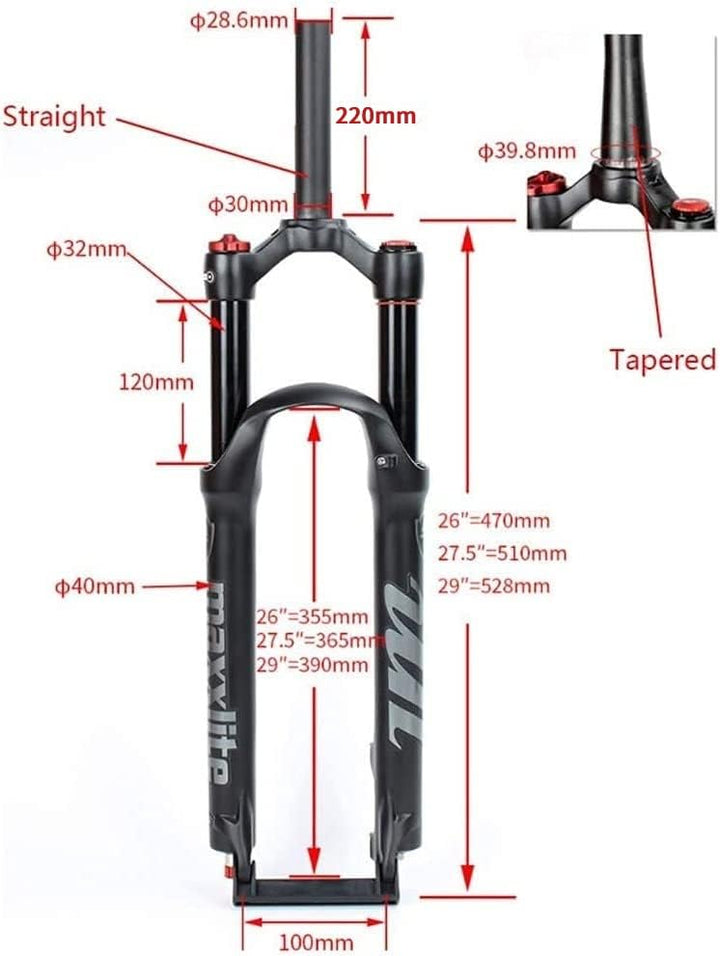 splumzer [EU Stock MTB Gabel 26 27,5 29 Zoll MTB Federgabel Federweg 100mm,1-1/8 Straight Tube/Taper