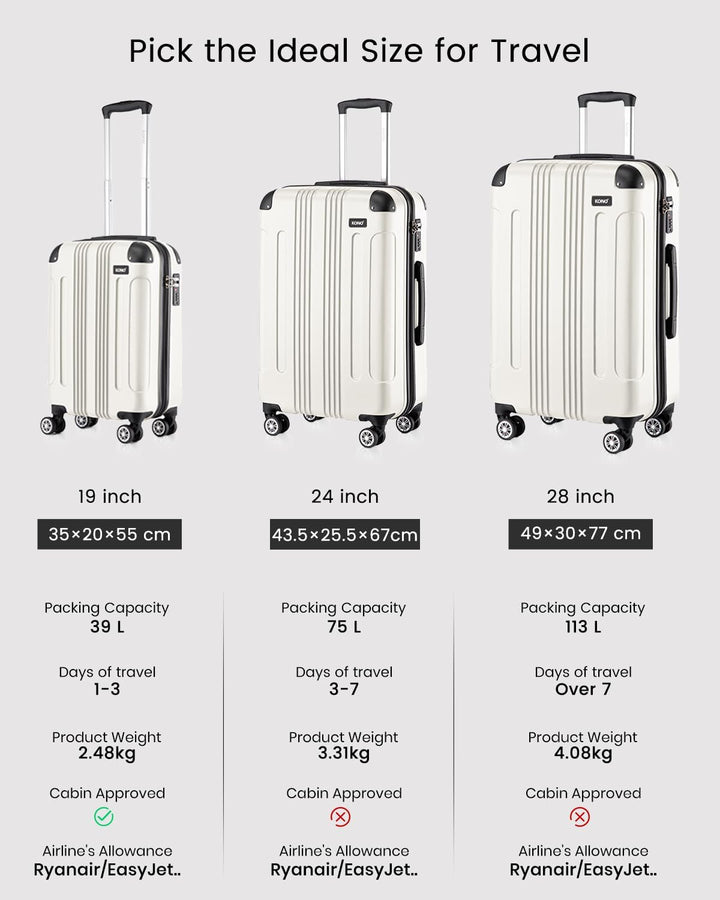 KONO 65cm Koffer Mittelgross Hartschale Trolley Rollkoffer Reisekoffer mit 4 Rollen 65x42x26cm (Koff