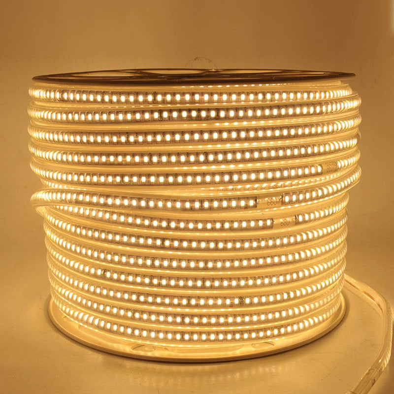 FOLGEMIR 15m Warmweiss LED Band, 2835 SMD 144 Leds/m Lichtleiste, 220V 230V Strip, sehr helle Beleuc