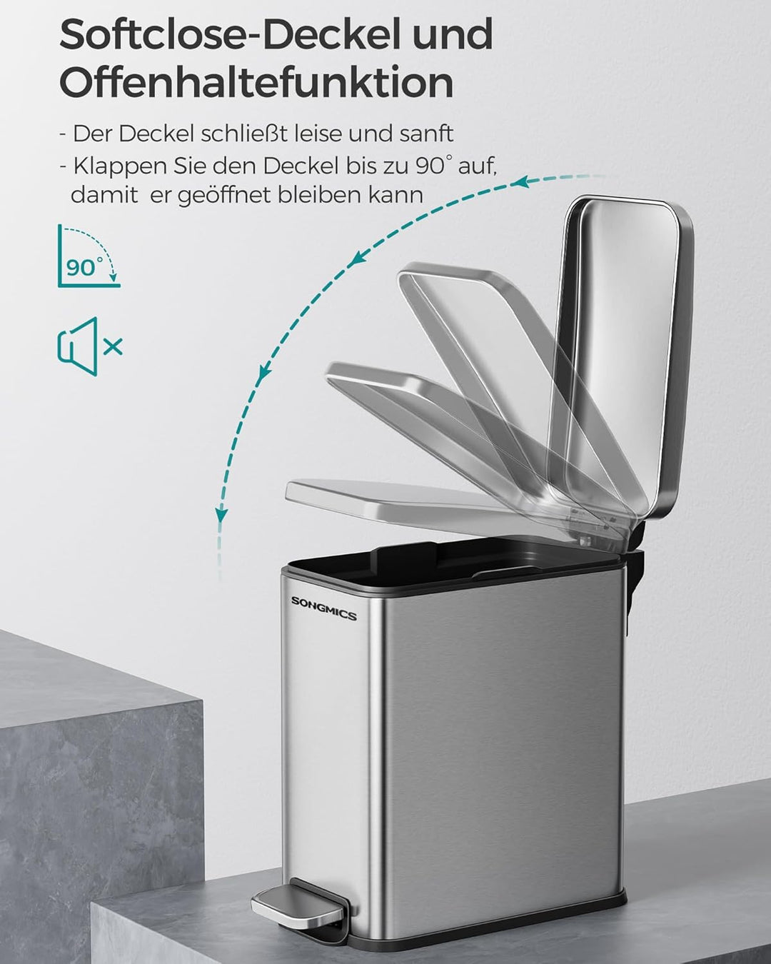 SONGMICS Kosmetikeimer, 5 Liter, Mülleimer Bad, mit Deckel, Tretmülleimer, Abfalleimer klein, schmal