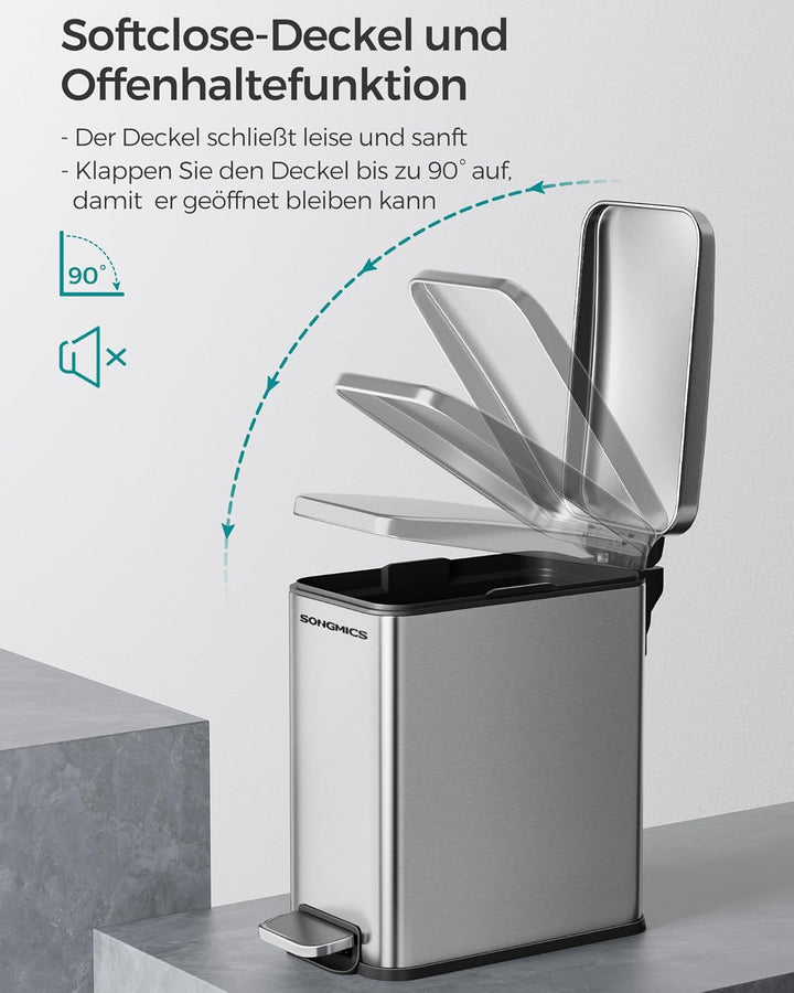 SONGMICS Kosmetikeimer, 5 Liter, Mülleimer Bad, mit Deckel, Tretmülleimer, Abfalleimer klein, schmal