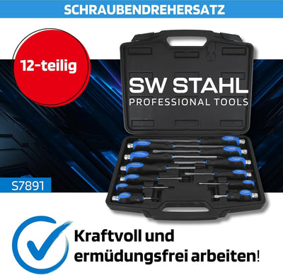 SW-Stahl S7891 Schraubendrehersatz Schlagfest 12-teilig I Schlitz & Kreuz I Schraubendreher Werkzeug