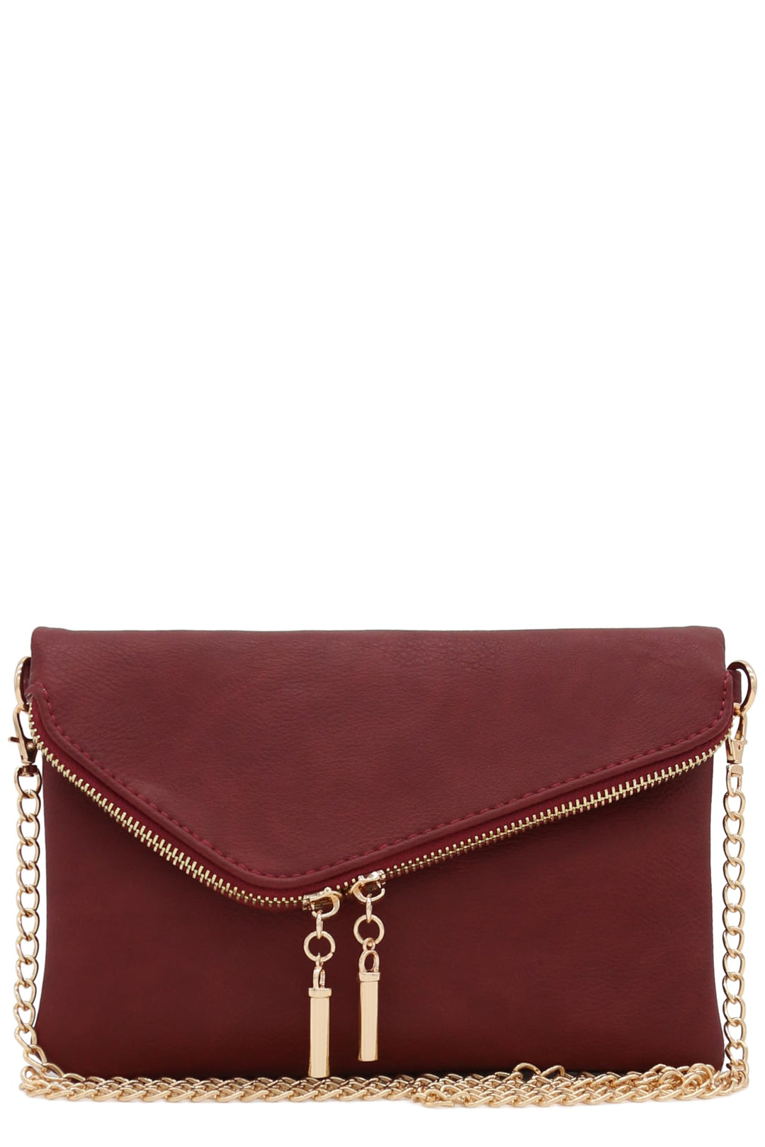 FashionPuzzle Umschlag Wristlet Clutch Umhängetasche mit Kettenriemen Burgunderfarben, Burgunderfarb