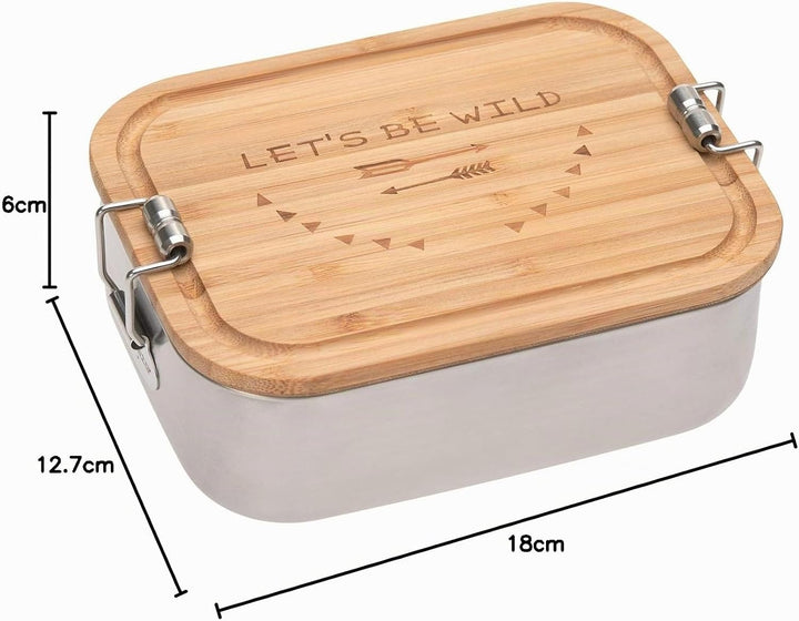 LÄSSIG Kinder Brotdose Edelstahl und Bambus Frühstücksbox nachhaltig Kindergarten Schule/ Lunchbox A