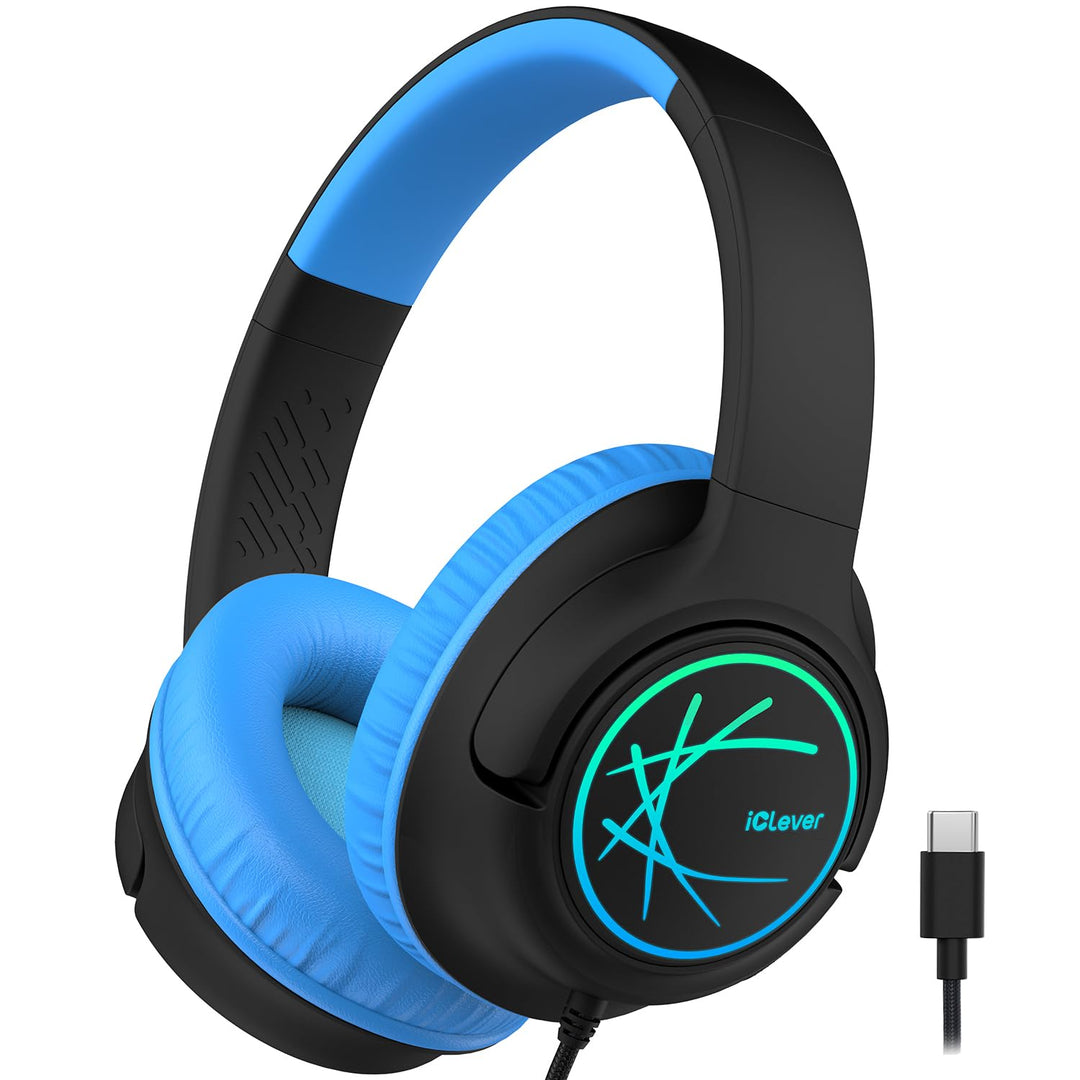 iClever Kopfhörer Kinder USB C, Kinder Kopfhörer mit Kabel 85dBA Sichere Lautstärke, Stereo Sound, O