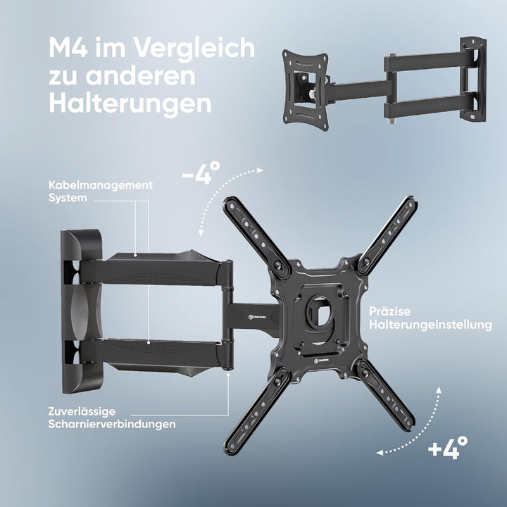 ONKRON TV Wandhalterung schwenkbar für 32-65 Zoll TVs bis zu 35 kg, universal TV Wandhalterung auszi