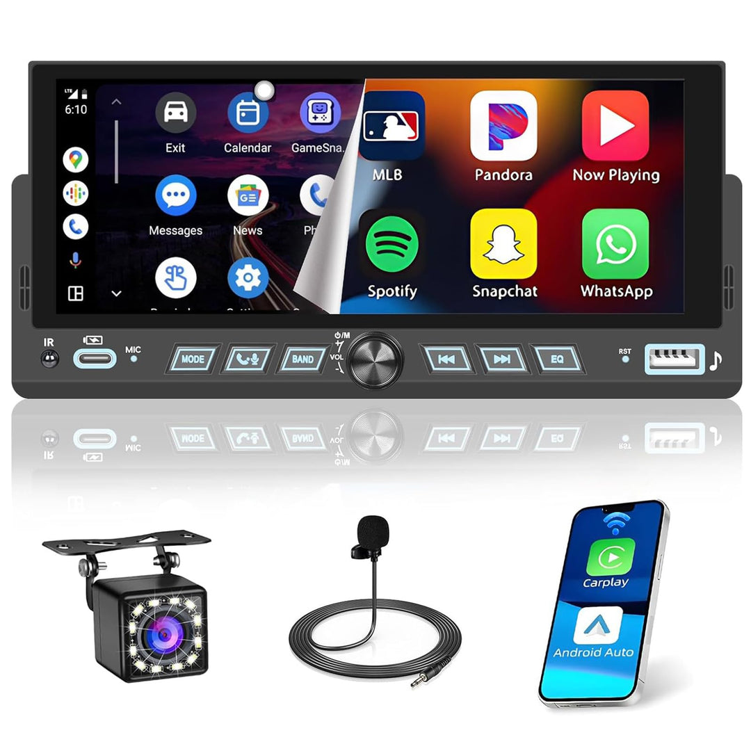 Hikity Autoradio Bluetooth 1 DIN mit Wireless Carplay Android Auto, 1 Din Radio mit 6,9 Zoll Touchsc
