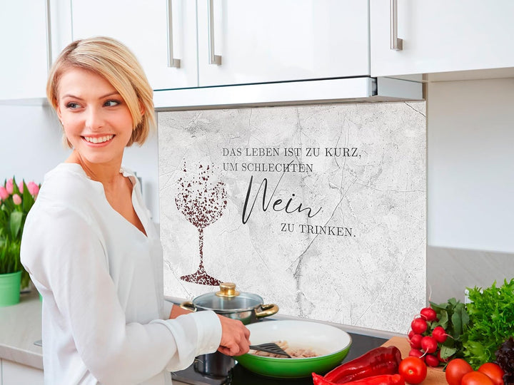 GRAZDesign Spritzschutz Küchenrückwand Glas Küche für Herd & Küchenspüle, Wein mit Spruch grau | Gla