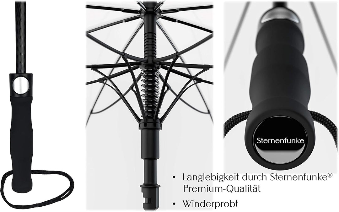Sternenfunke Regenschirm sehr gross XXXL Ø150 cm transparent, Komfort Druckknopf, mit Tragehülle, Au