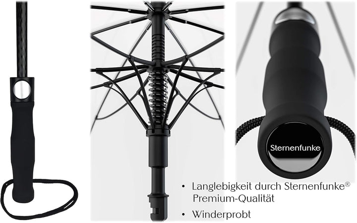 Sternenfunke Regenschirm sehr gross XXXL Ø150 cm transparent, Komfort Druckknopf, mit Tragehülle, Au