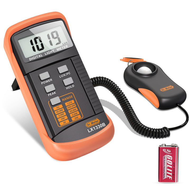 Dr.meter LX1330B Digital Luxmeter, 0-200.000 Messbereich Luxmeter mit 360° Drehbarem Sensor Beleucht