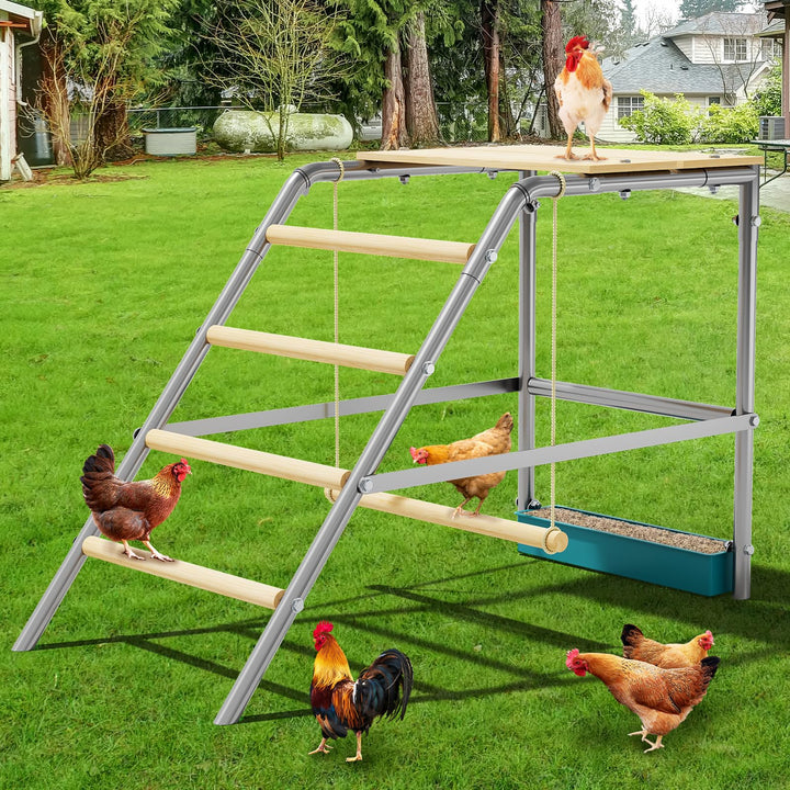 Hühnerschaukel Draussen 100×48×70cm,Holz and Metall Hühnerschaukel,Kletterturm für Hühner,Hühnerleit