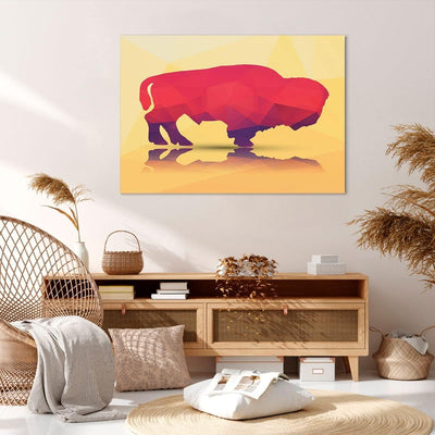 Bilder auf Leinwand 100x70cm Leinwandbild Bison Illustration Bunt Grafik Gross Wanddeko Bild Schlafz