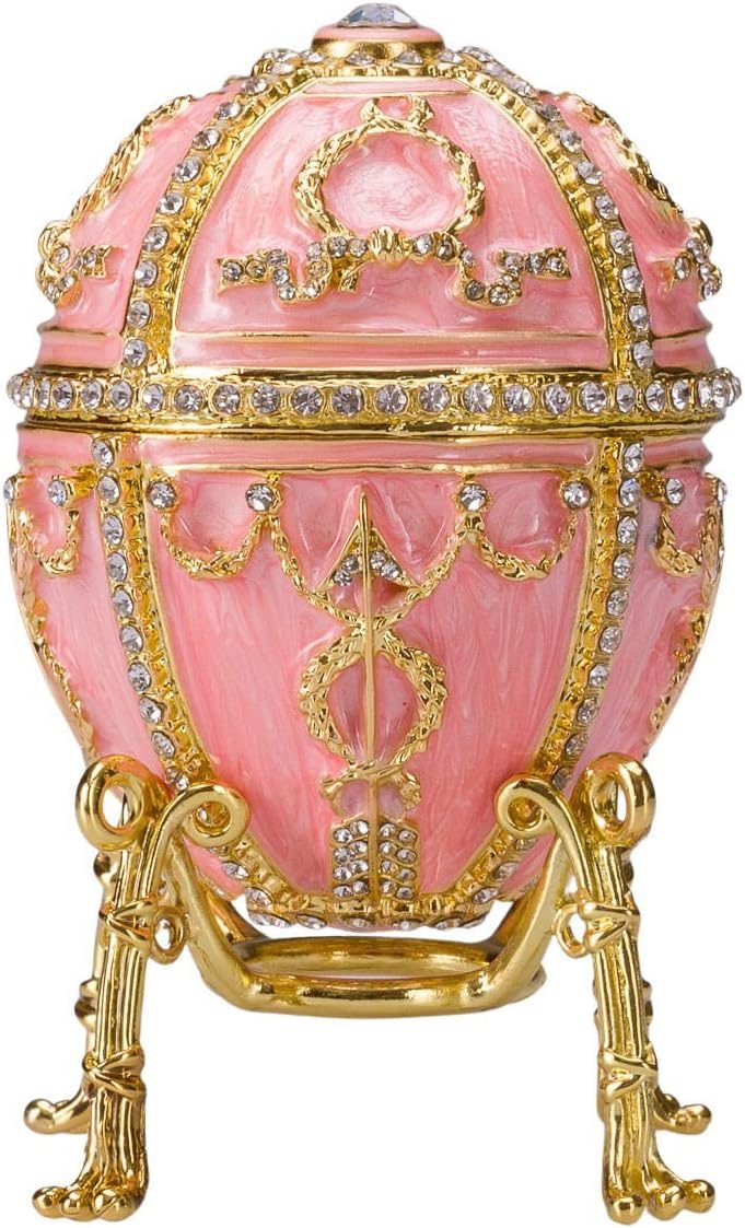 Fabergé-Stil Ei/Schmuckkästchen Rosenknospe mit Blume 9,5 cm rosa