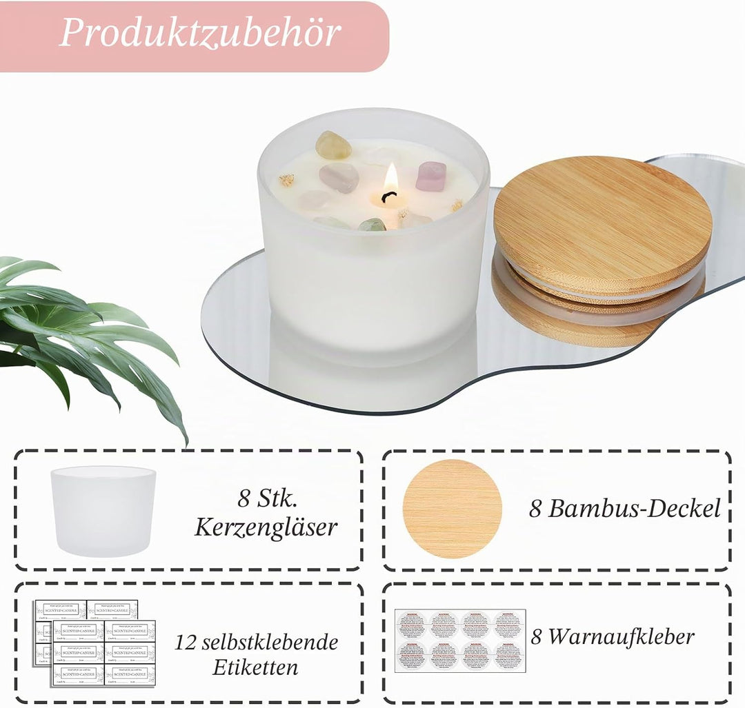 CONNOO Milchglas-Kerzengläser für die Kerzenherstellung, luftdicht, Bambusdeckel, schöne klebrige Wa