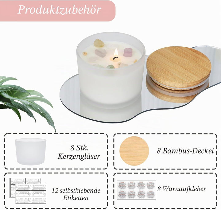 CONNOO Milchglas-Kerzengläser für die Kerzenherstellung, luftdicht, Bambusdeckel, schöne klebrige Wa