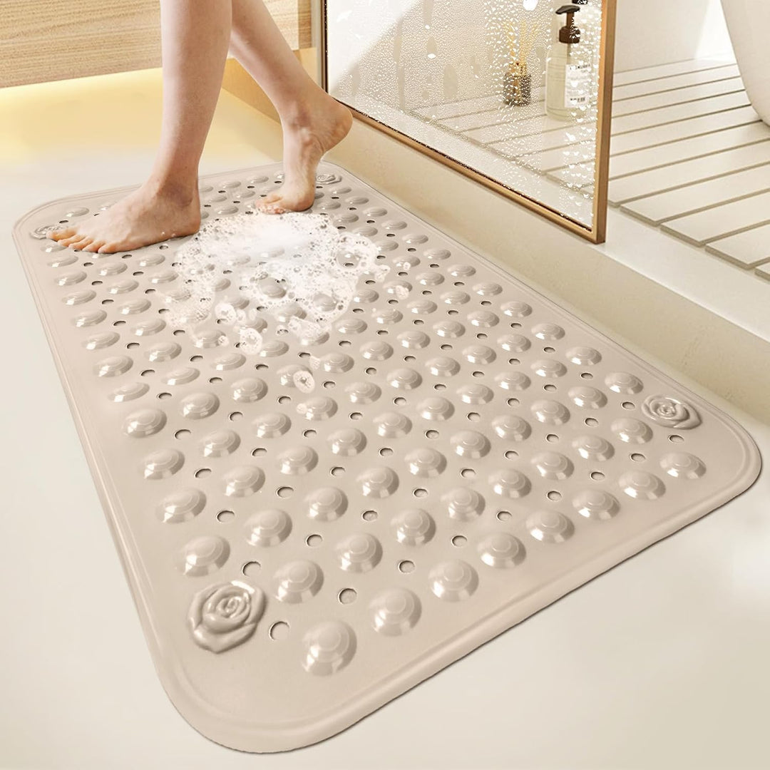 Duschmatte rutschfest 80x50cm,Antirutschmatte Dusche aus PVC,Beige | mit Saugnäpfen,mit Ablauflöcher