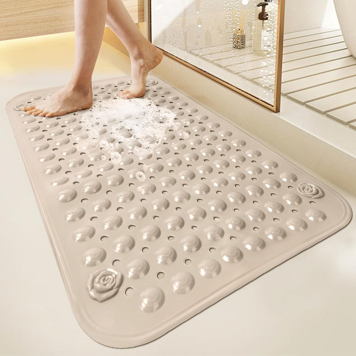 Duschmatte rutschfest 80x50cm,Antirutschmatte Dusche aus PVC,Beige | mit Saugnäpfen,mit Ablauflöcher