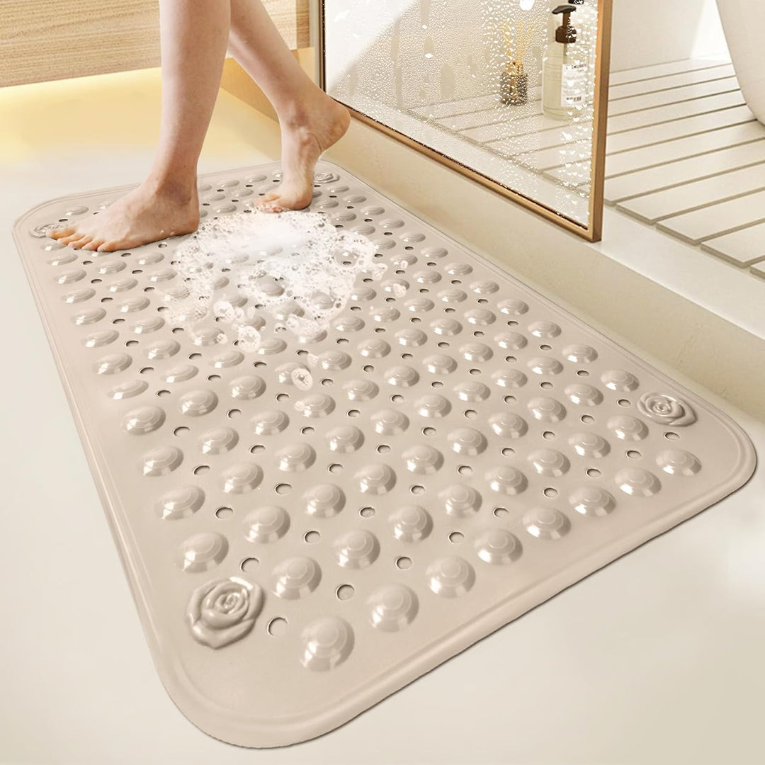 Duschmatte rutschfest 70x40cm,Antirutschmatte Dusche aus PVC,Beige | mit Saugnäpfen,mit Ablauflöcher