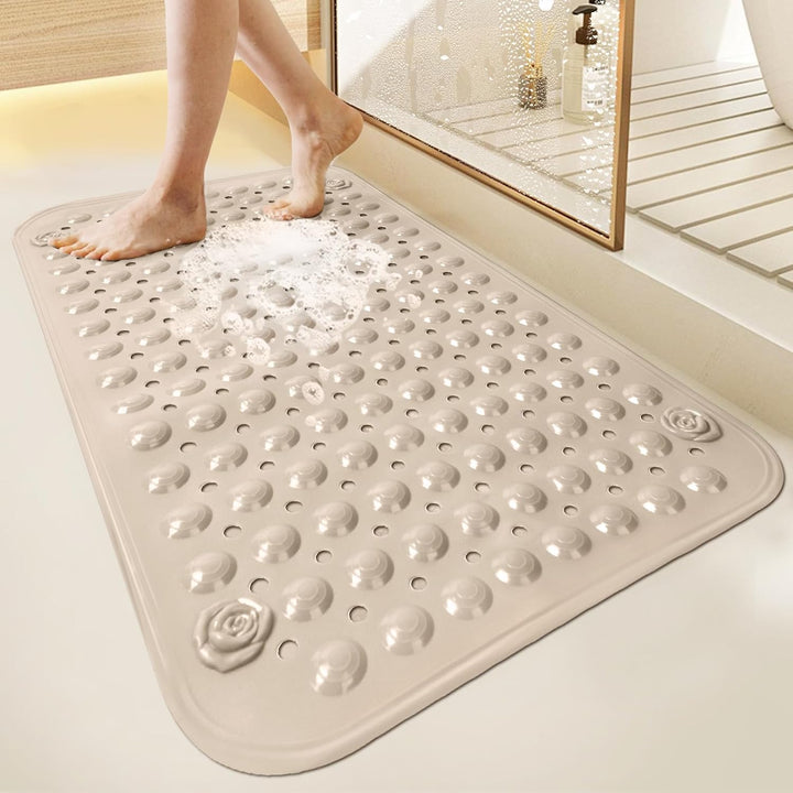 Duschmatte rutschfest 70x40cm,Antirutschmatte Dusche aus PVC,Beige | mit Saugnäpfen,mit Ablauflöcher