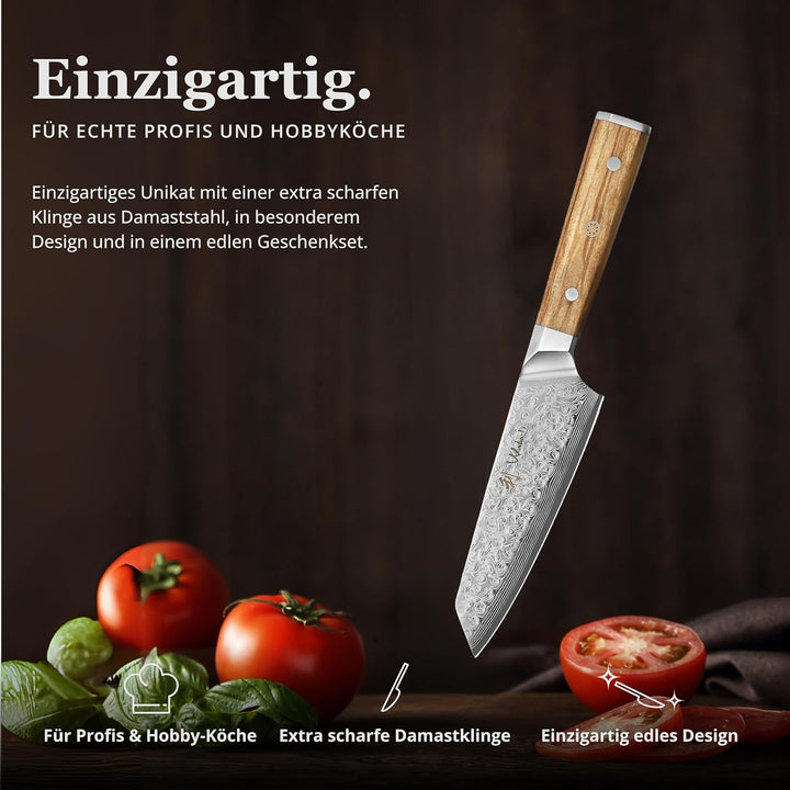 Wakoli Oribu Kiritsuke Kleines Chefmesser 15 cm extrem scharfe Klinge aus 67 Lagen I Damast Küchenme