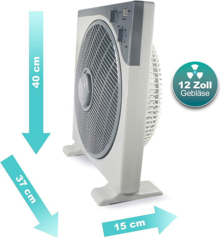 Eaxus® Tischventilator - Kraftvoller 45W Box Ventilator Fan mit Timer & 3 Geschwindigkeitsstufen