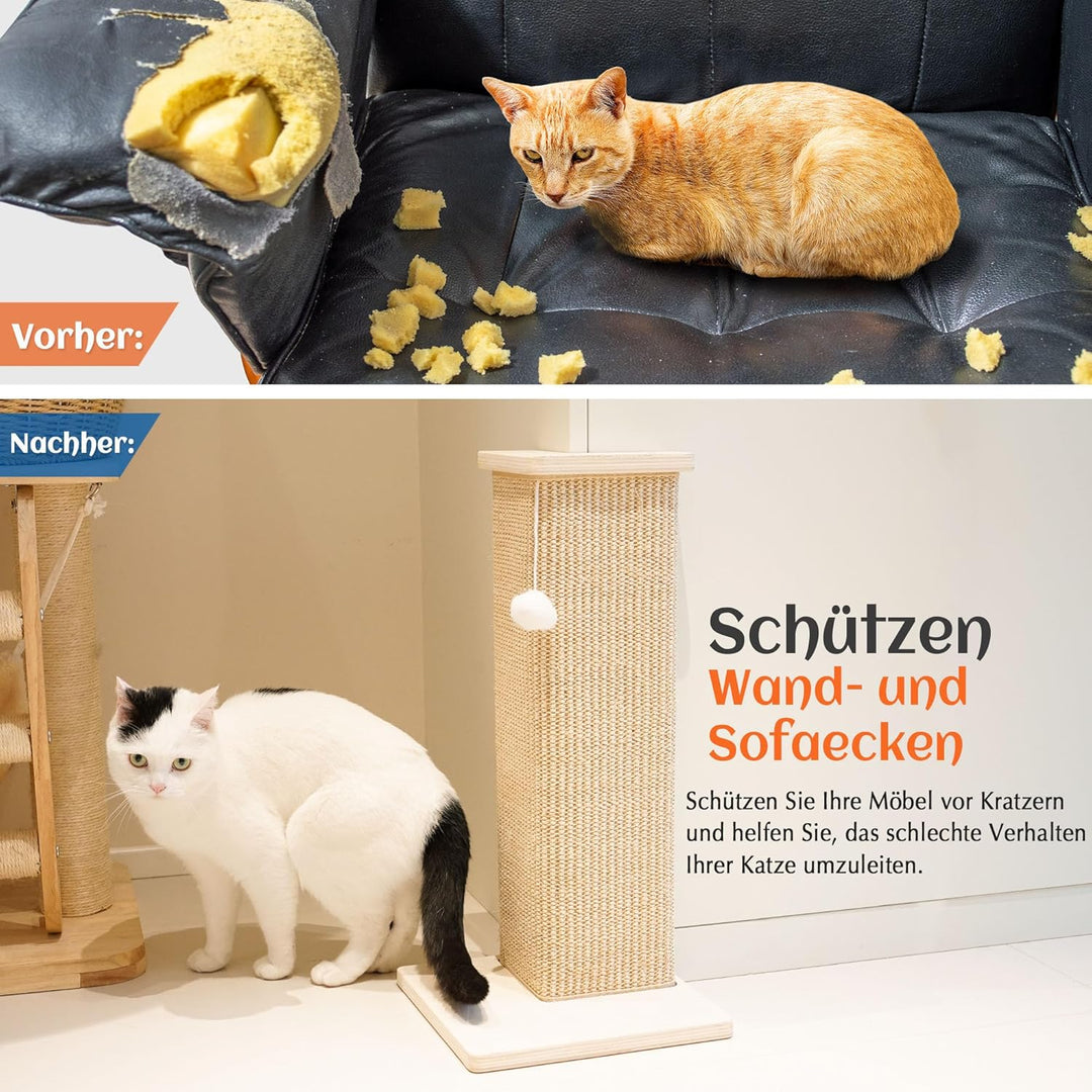PETKARAY Eck-Kratzbrett für Katzen, 56 cm Hoher Kratzpfosten für Sofa und Wand, Sisal Kratzmatte, Mö