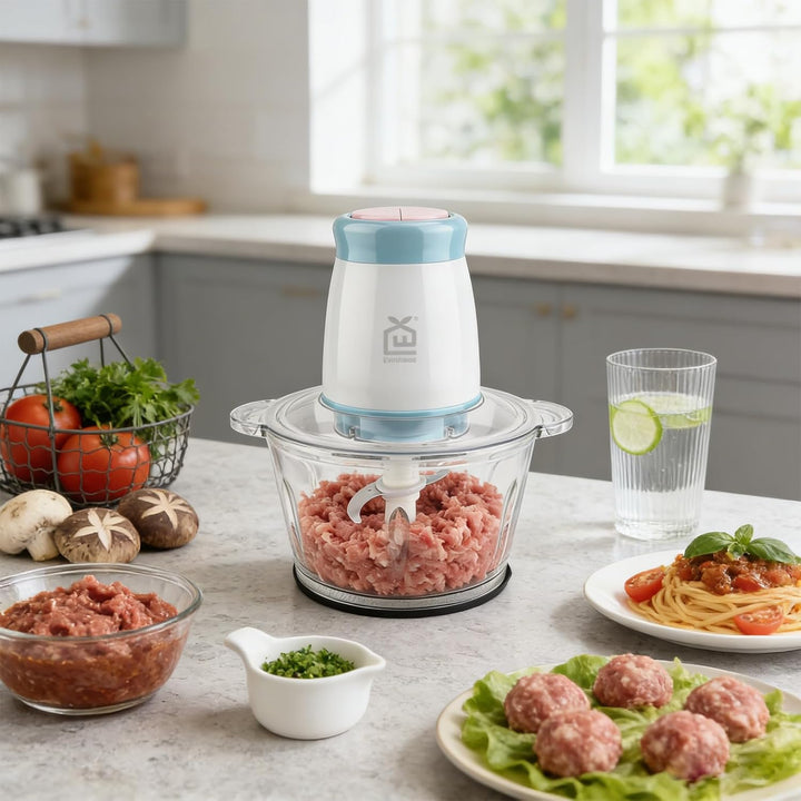 Zerkleinerer Elektrisch, 400W Universal Zerkleinerer mit 1,5L Glasbehälter, 2 Geschwindigkeitsstufen
