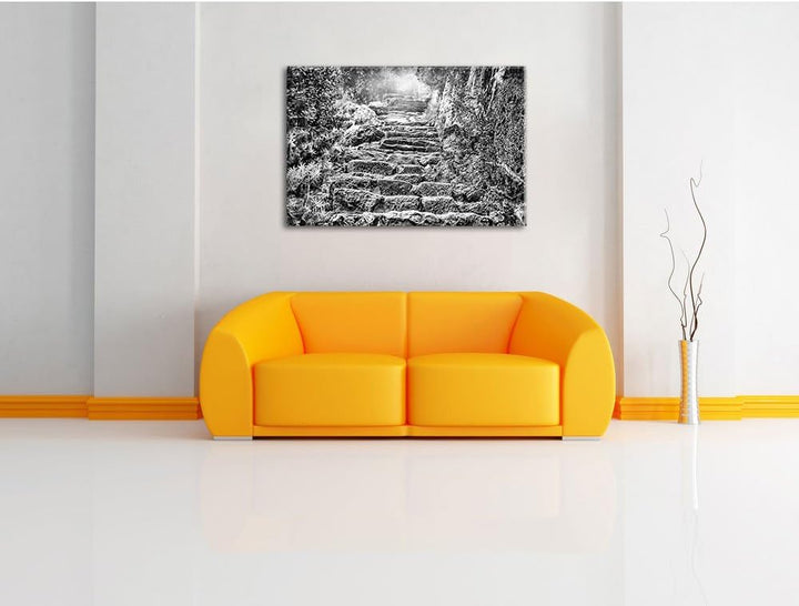 Pixxprint Schöne alte Steintreppe als Leinwandbild | Grösse: 100x70 | Wandbild| Kunstdruck | fertig