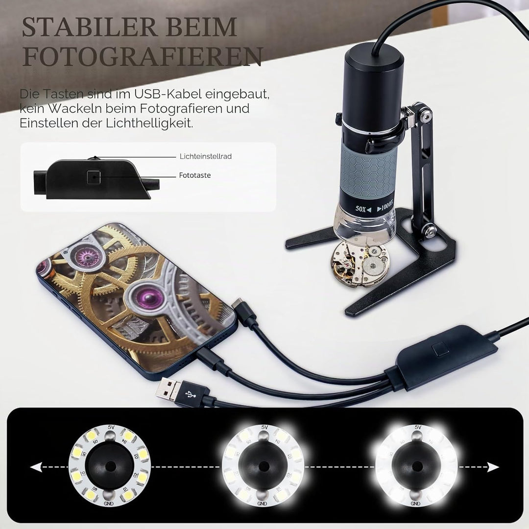 USB-Mikroskop, kompatibel mit iPhone, Android-Handy, Tablet und Windows-Mac-PC, HD 1080P kabelgebund