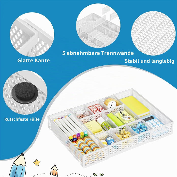 Marbrasse Schreibtisch Organizer mit Schubladen,Netz Schubladenbox mit 10 Verstellbaren Fächern und
