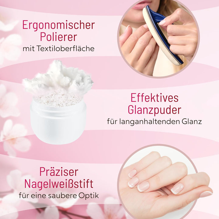 Nail Polish Set – Nagelpflege-Set mit Glanzpuder (50 g), Textil-Polierer & Nagelweissstift – Für nat