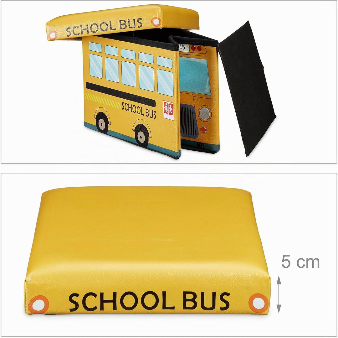 Relaxdays Faltbare Spielzeugkiste Schulbus HBT 32 x 48 x 32 cm stabiler Kinder Sitzhocker als Spielz