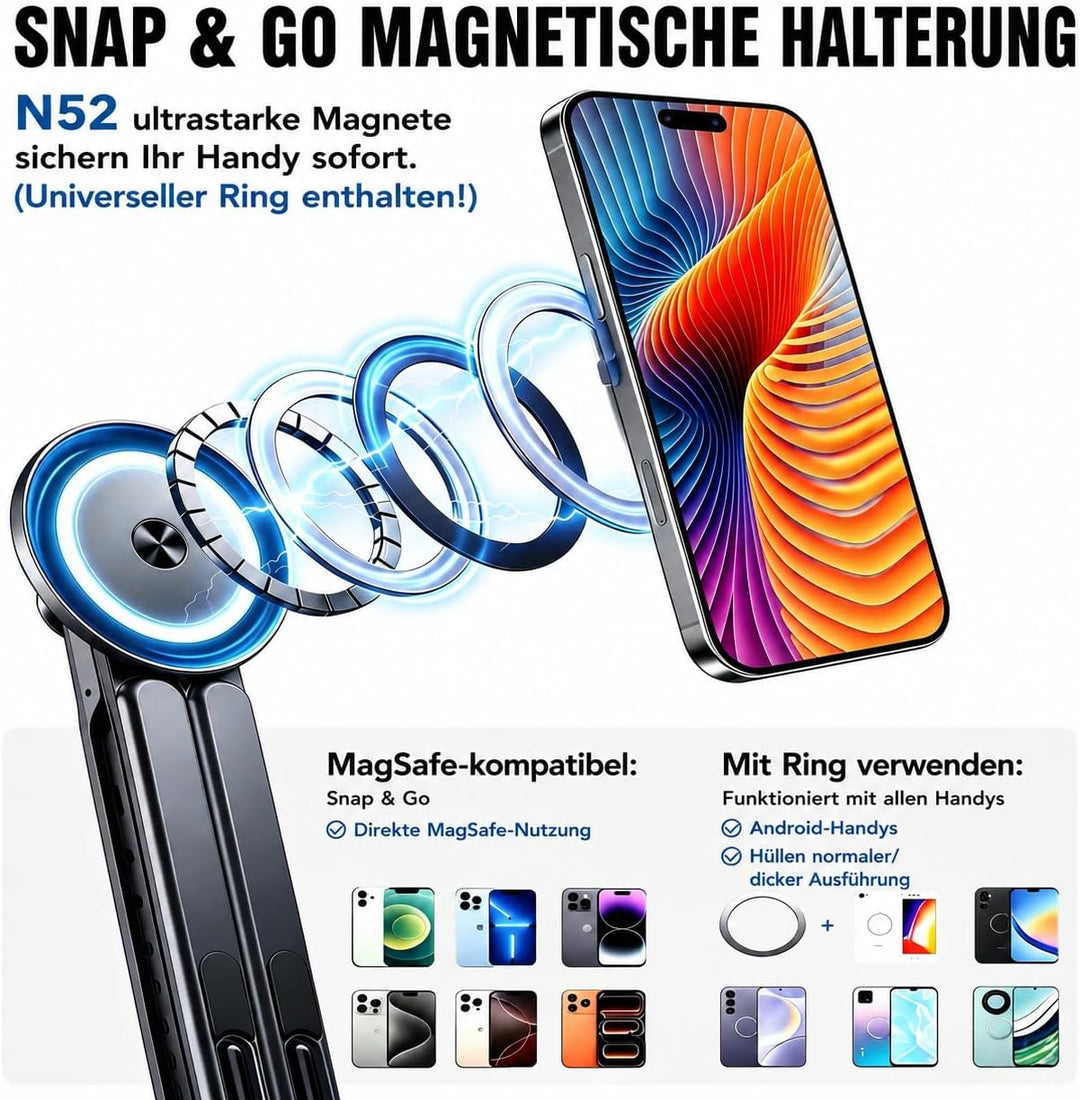 Faltbarer Laptop-Ständer mit N52 Magnet-Handyhalterung, 4-in-1 | Tragbarer Aluminium Computer-Stände