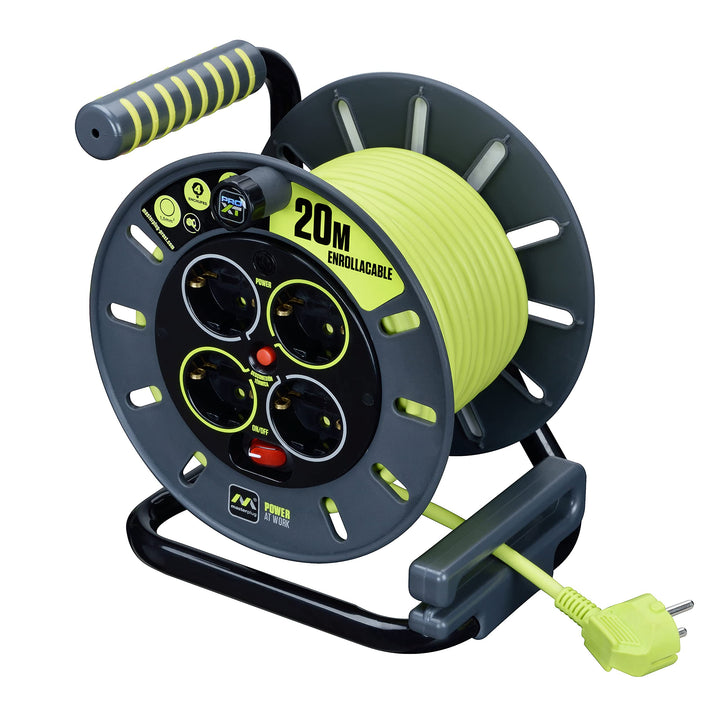Masterplug Pro-XT Kabeltrommel 20 Meter, 4 EU Schuko-Steckdosen, Verlängerungskabel 16 A, Thermoschu