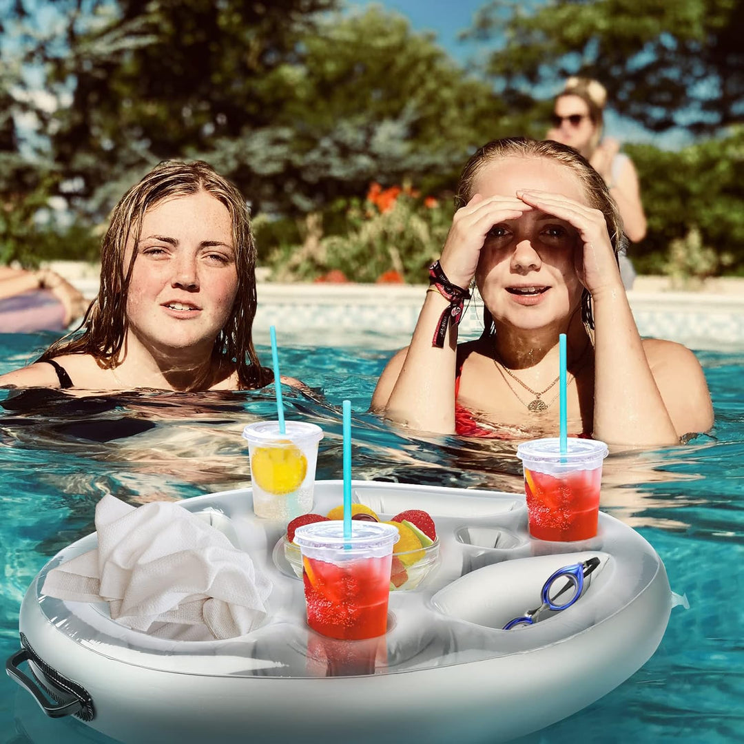 Yisscen Aufblasbarer Getränkehalter Schwimmender, 2in1-Getränke und Snackhalter Poolbar 8 Löcher Gro