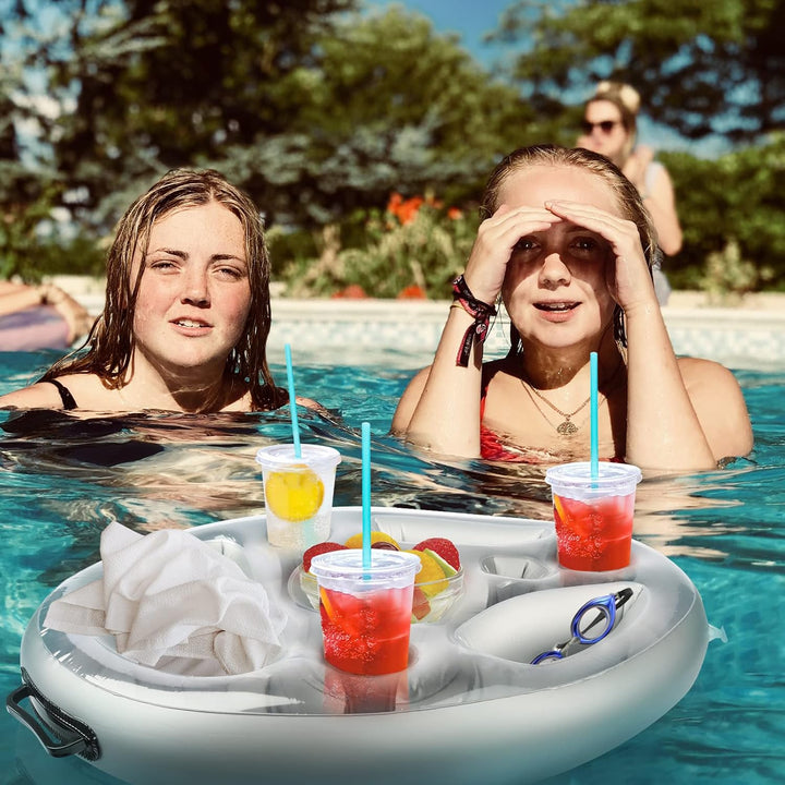 Yisscen Aufblasbarer Getränkehalter Schwimmender, 2in1-Getränke und Snackhalter Poolbar 8 Löcher Gro