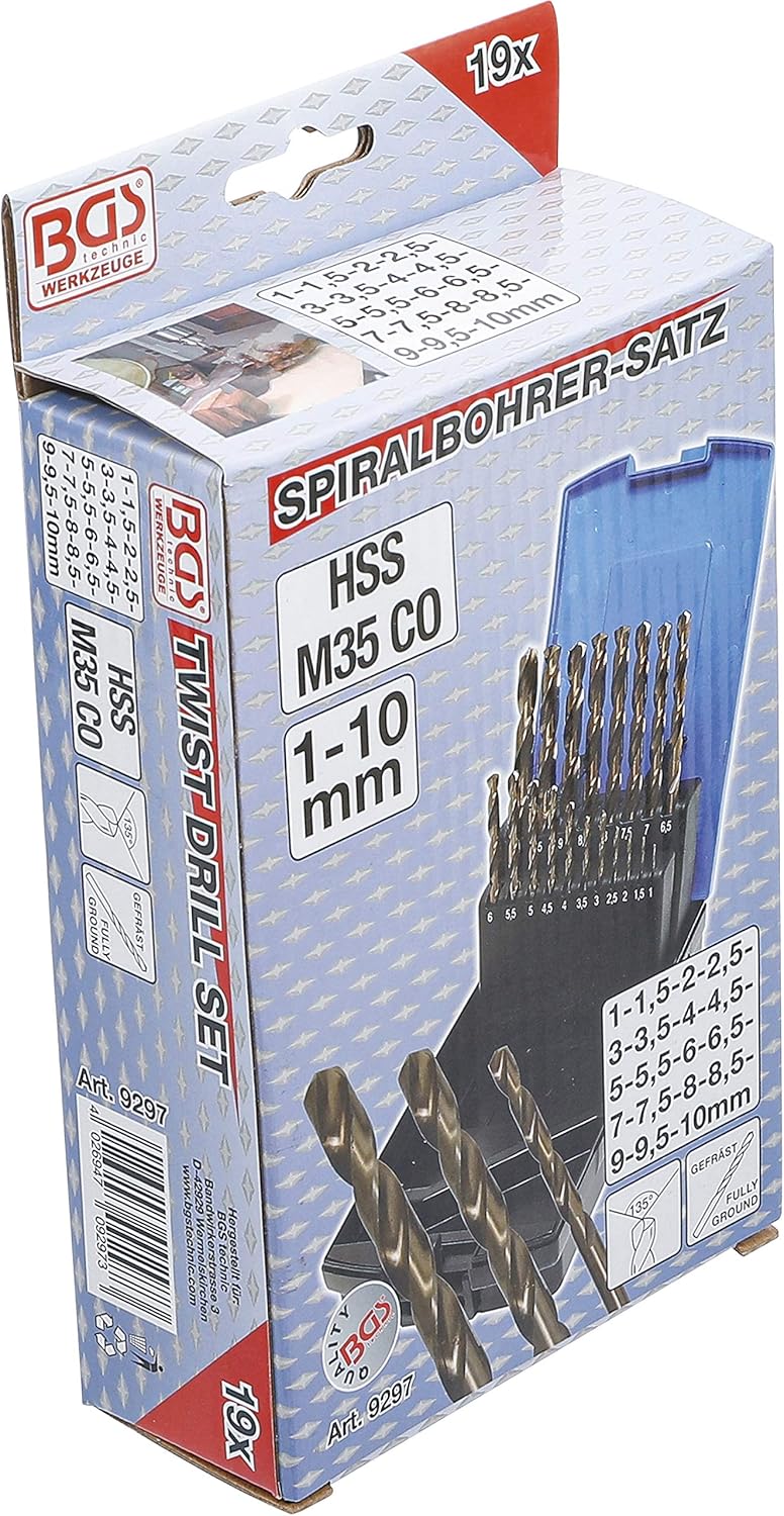 BGS 9297 | Spiralbohrer-Satz | HSS-G M35 Cobaltstahl | 1 - 10 mm | 19-tlg., HSS-G M35 Cobaltstahl