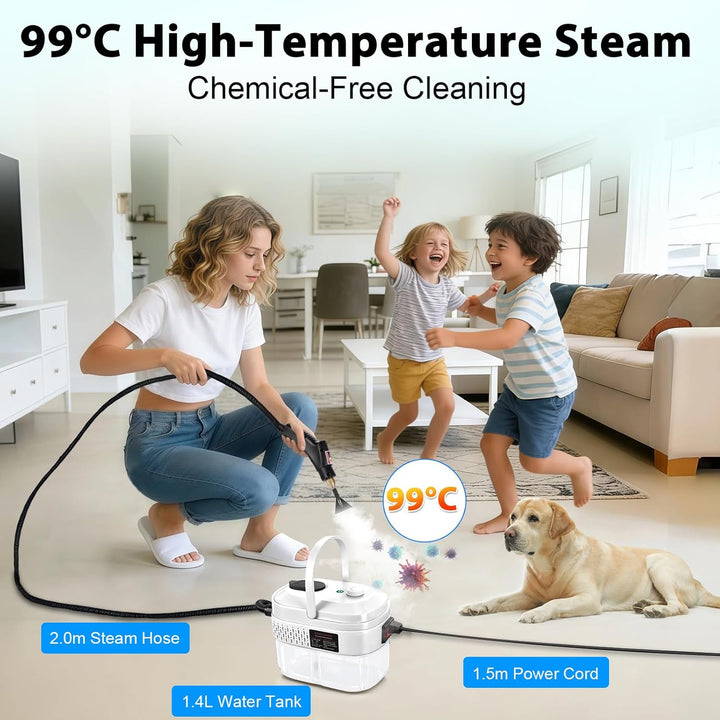 Dampfreiniger Handgerät mit 14 Zubehör, 1500W Mehrzweck Steam Cleaner, Dampfdruck 3Bar, Aufheizzeit