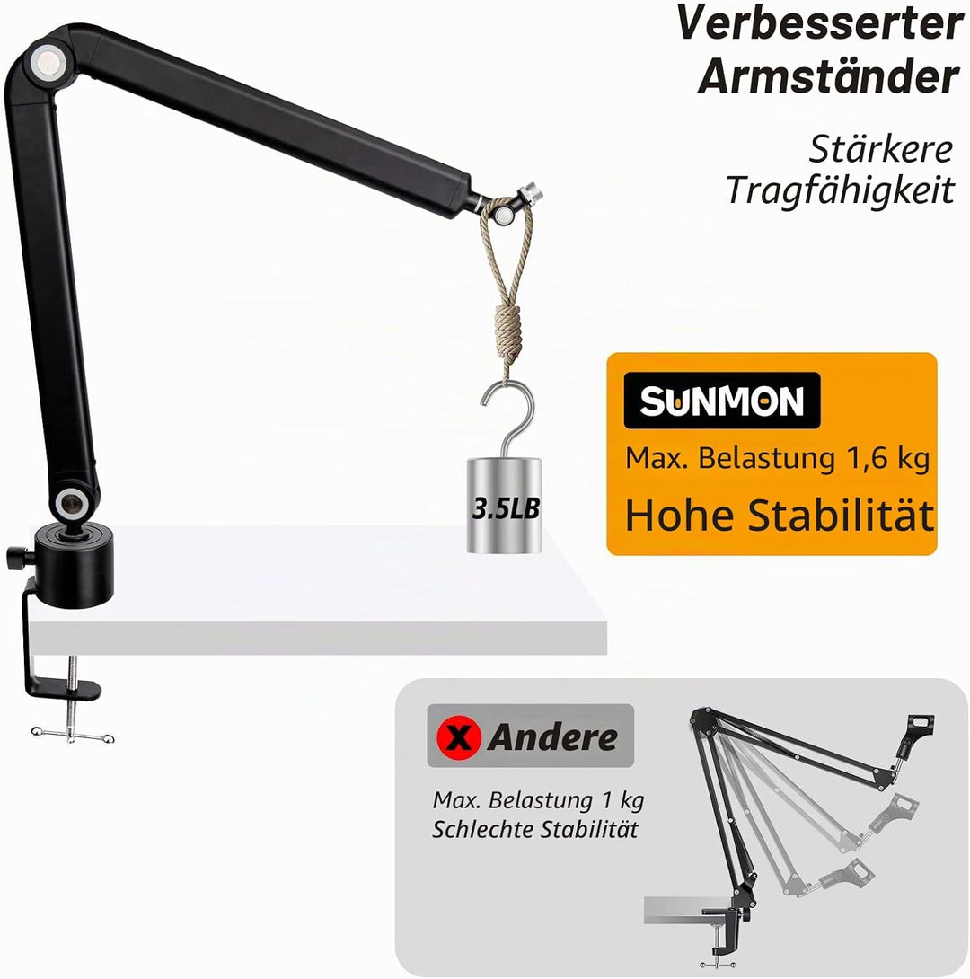 SUNMON Mikrofonständer Mikrofonarm Kompatibel mit HyperX QuadCast, 360° Drehbarer Mikrofonständer, M
