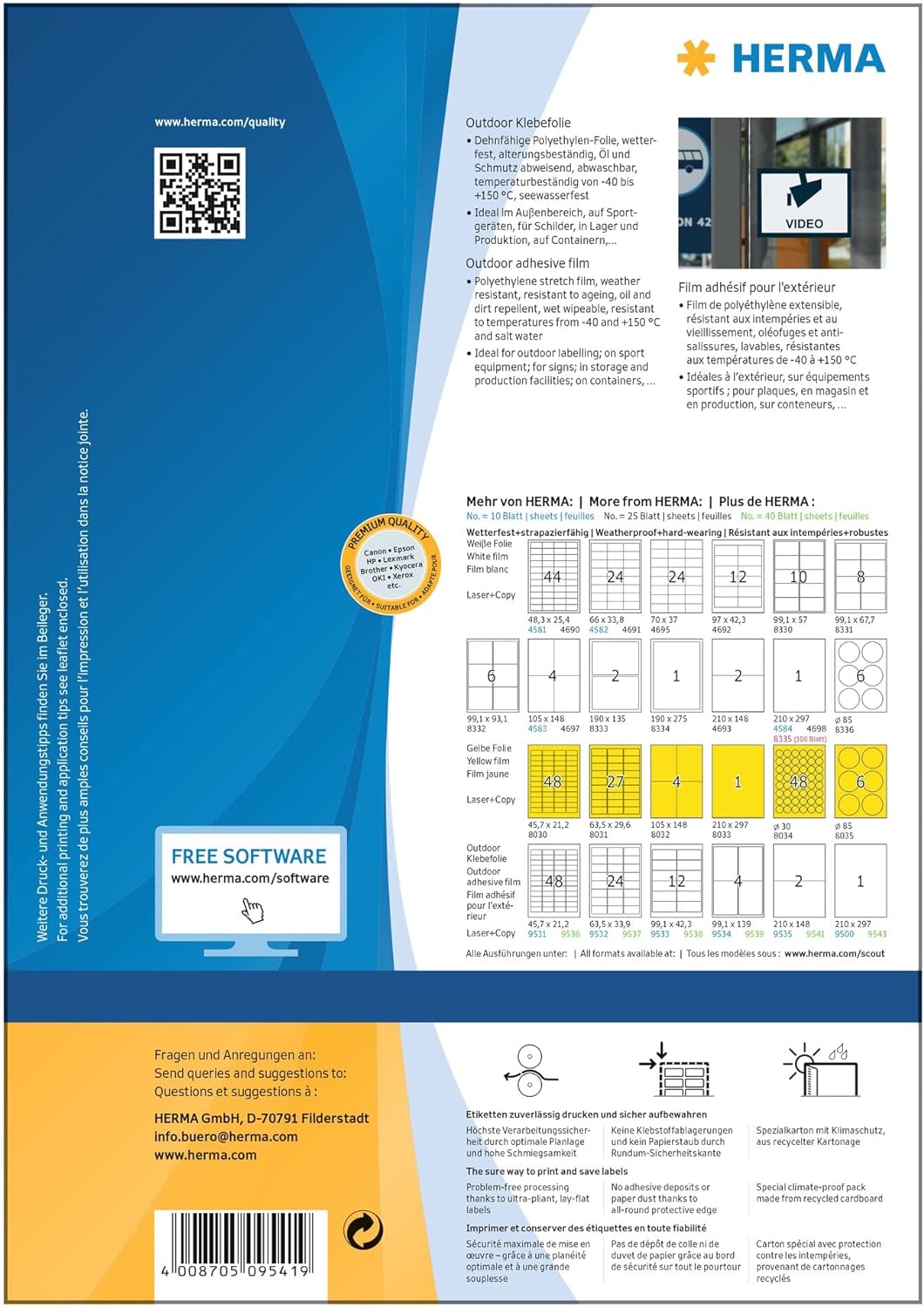 HERMA 9541 Wetterfeste Folienetiketten, 40 Blatt, 210 x 148 mm, 2 Stück pro A4 Bogen, 80 Aufkleber,