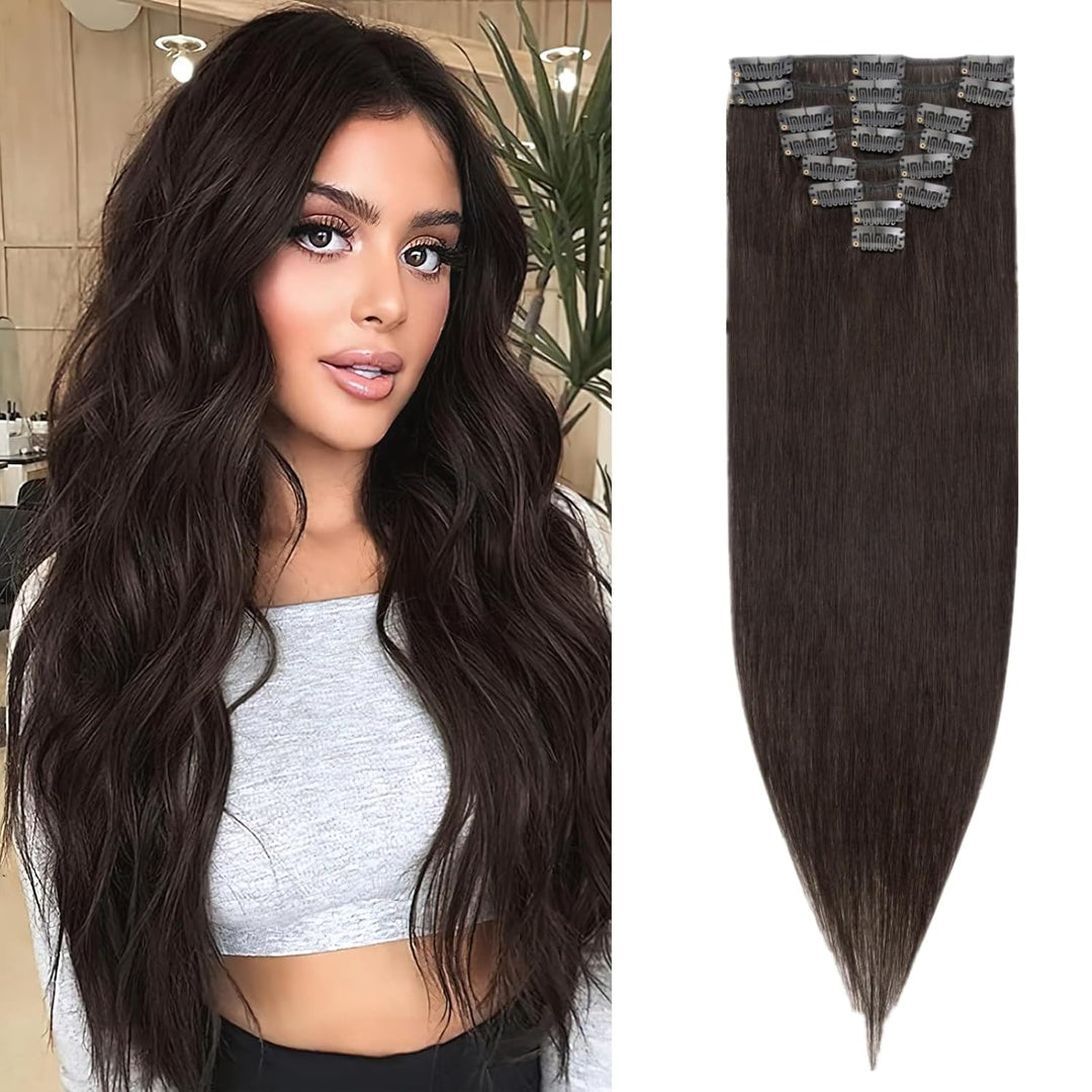 Benehair Clip in Extensions Echthaar, 8 Stück 100% Remy Echthaar Extension 50g, Naturschwarz Haarver