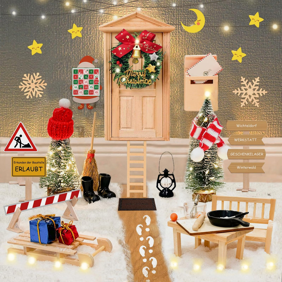 Wichteltür Set - 46PCS Wichtel Zubehör mit Licht, Wichtel Zubehör Baustelle, Wichteltür Komplettset