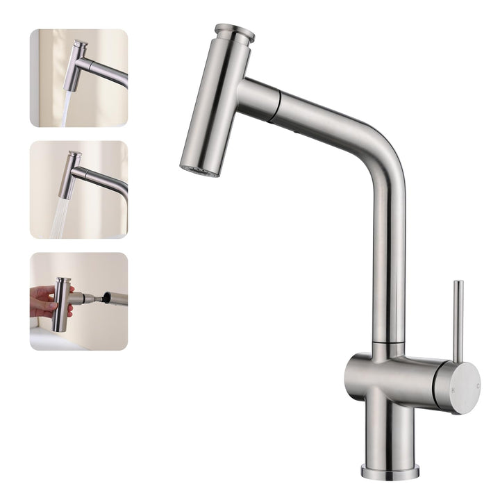 Wasserhahn Küche mit 2 Modi, Hochdruck Küchenarmatur mit Brause Ausziehbar, Schwenkbar, Einhebel Spü