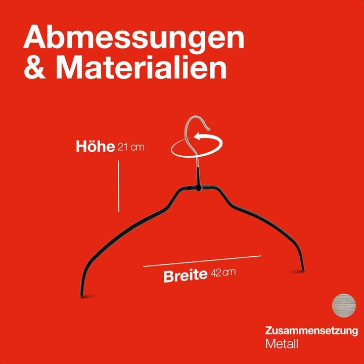 MAWA Kleiderbügel Light, Set mit 50 platzsparenden und rutschfesten Bügeln, ideal für T-Shirts, Tops