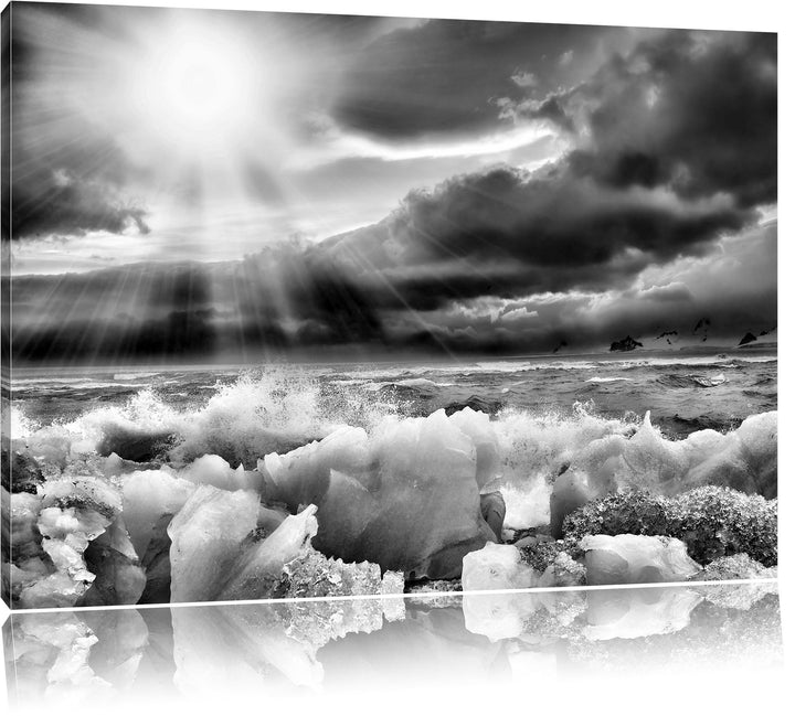 Pixxprint Monocrome, Blaues Polareis im Sonnenschein als Leinwandbild/Grösse: 100x70 / Wandbild/Kuns