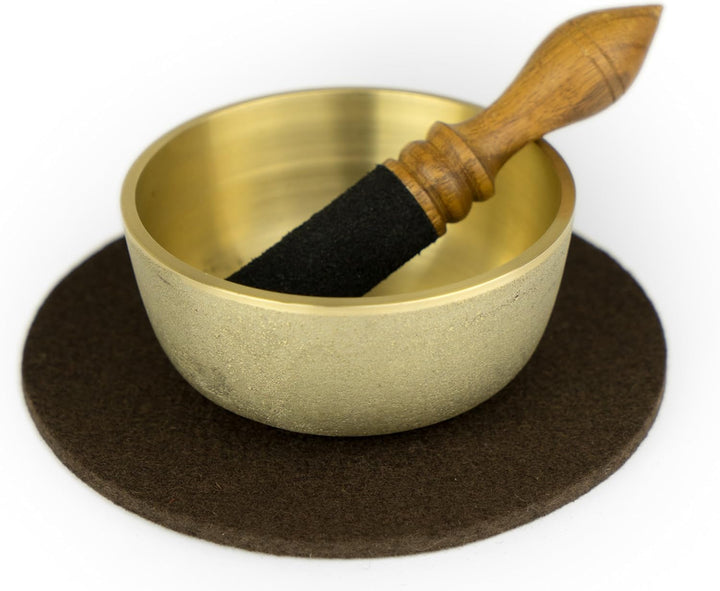 Edle Japan Klangschale, inklusive Filzpad 'Tsuchi' und Holz-/ Lederklöppel -5805-B- cafebraun, cafeb