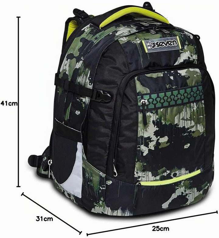 Seven Schulranzen ergonomisch, eweiterbar, anpassbar, Schulrucksack, Tornister mit verschiedenen Fäc